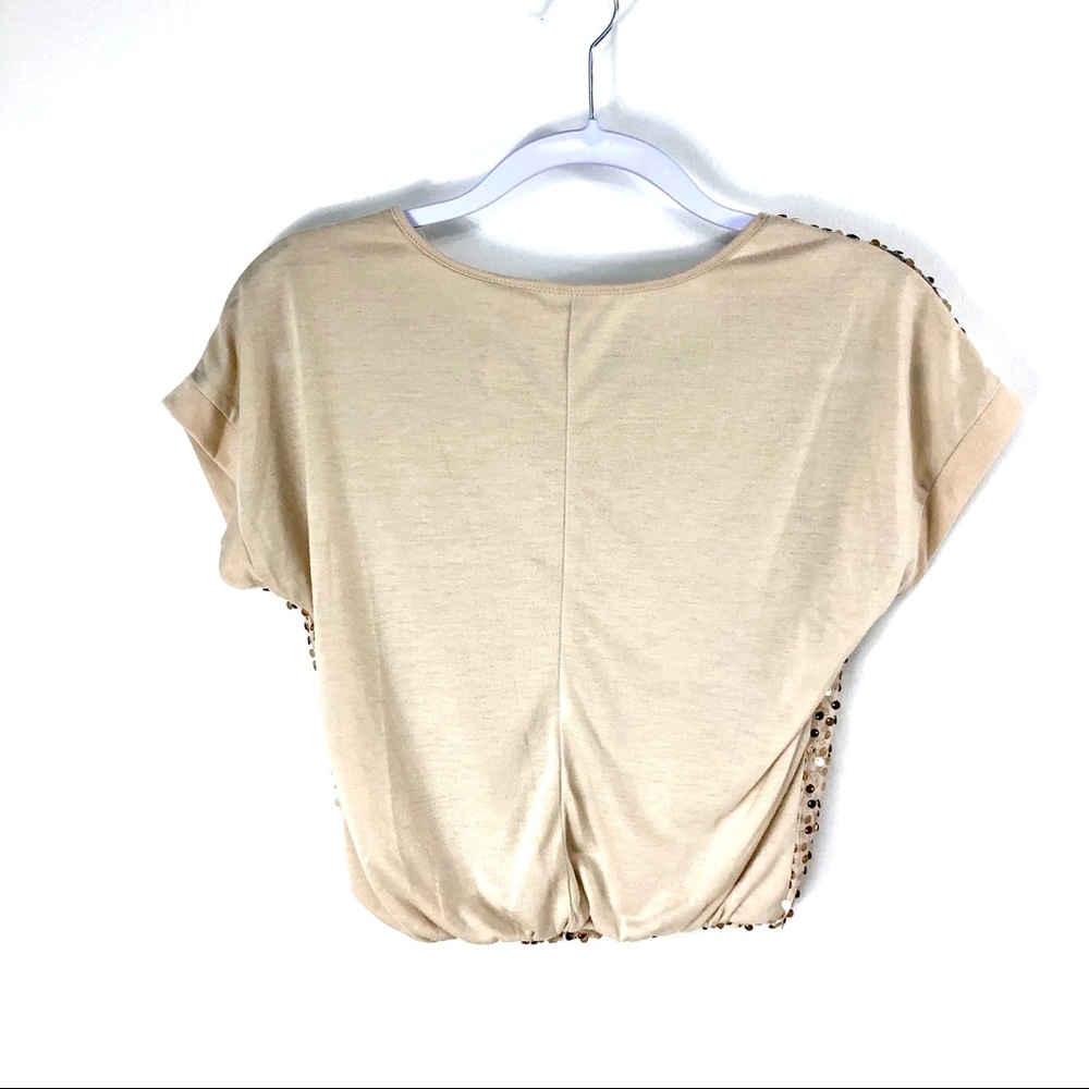 Kyut champagne colored sequined crop top Sz med - Picture 3 of 5